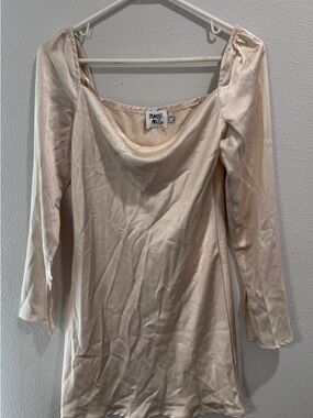 Princess Polly Blush Satin Cowl Neck Long Sleeve Mini Dress